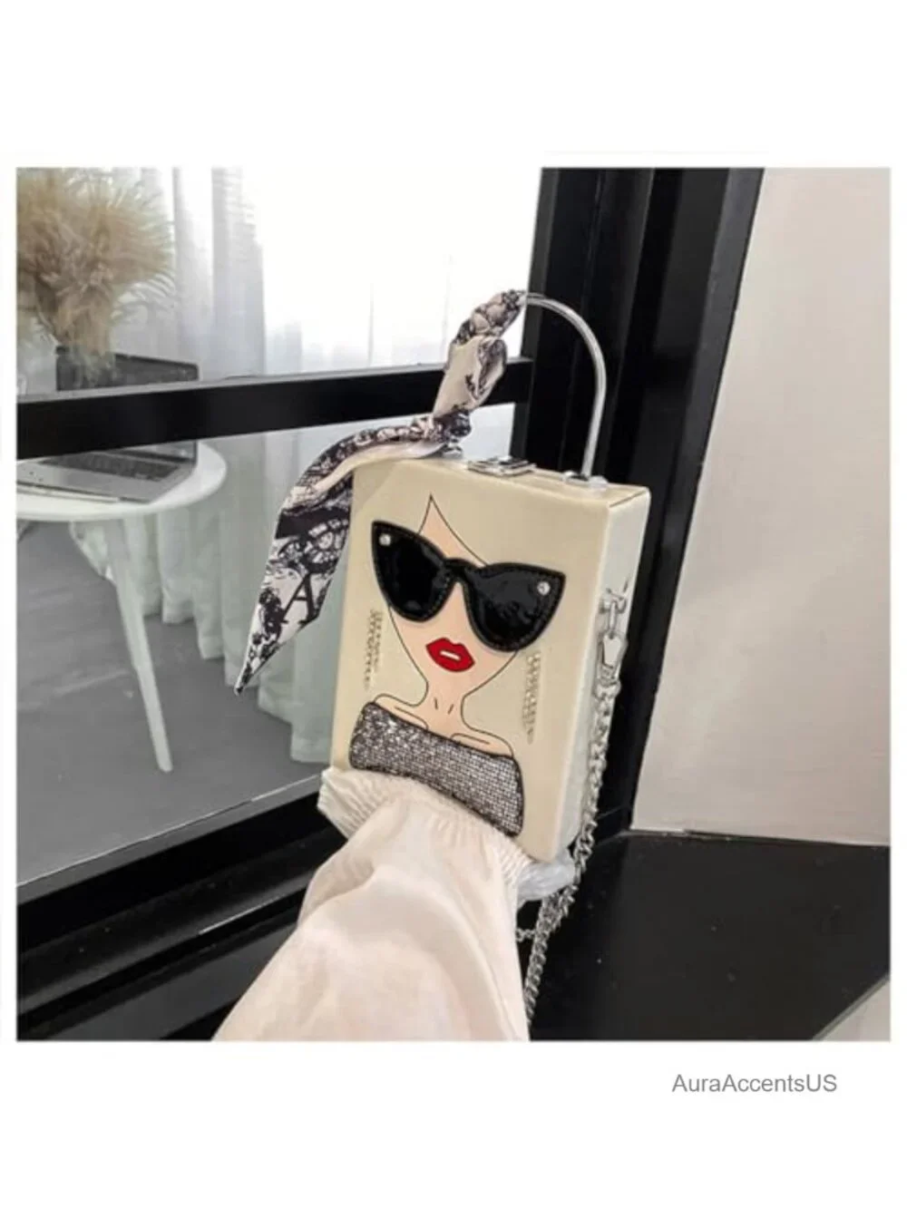 Quilted Novelty Lady Face Crossbody PU Leather Satchel Handbag 3D Earrings Charm